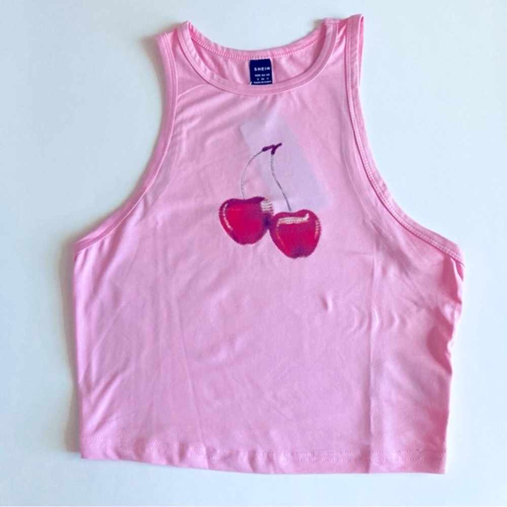 🍒 5/$25 🍒 Bubblegum Pink Tank Top with Cherry Graphic